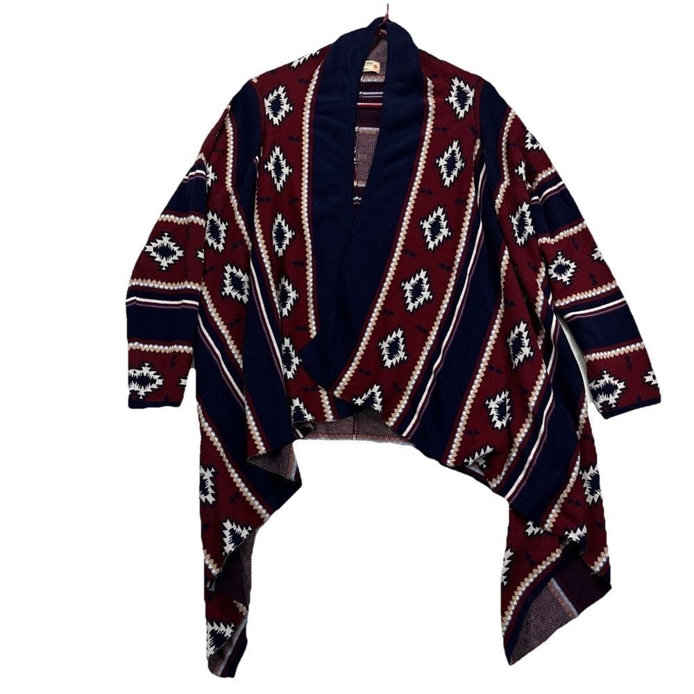 Ruff Hewn Open Front Sweater Womens XL Southwestern Aztec Duster Long Cardigan